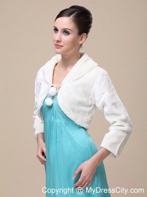 Faux Fur Special Occasion Jacket In Ivory With Fold-over Collar